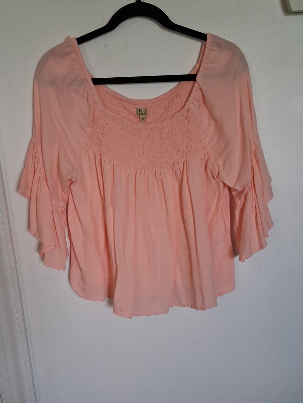 TRUE ROCK Peach Smocked Boho Tunic Top
